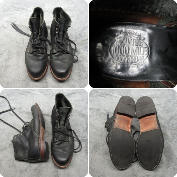 Wolverine 1000 Mile Ankle Boots Mens 9 D Black Leather‎ Lace Up Round Toe VTG